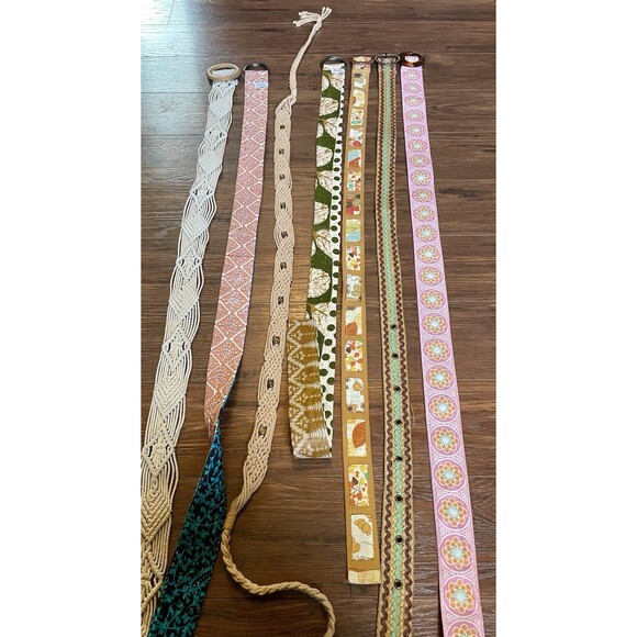 Vintage Belt Lot 7 Boho & Retro Styles Sizes 40” to 47” Macramé Woven Patchwork - Picture 1 of 6